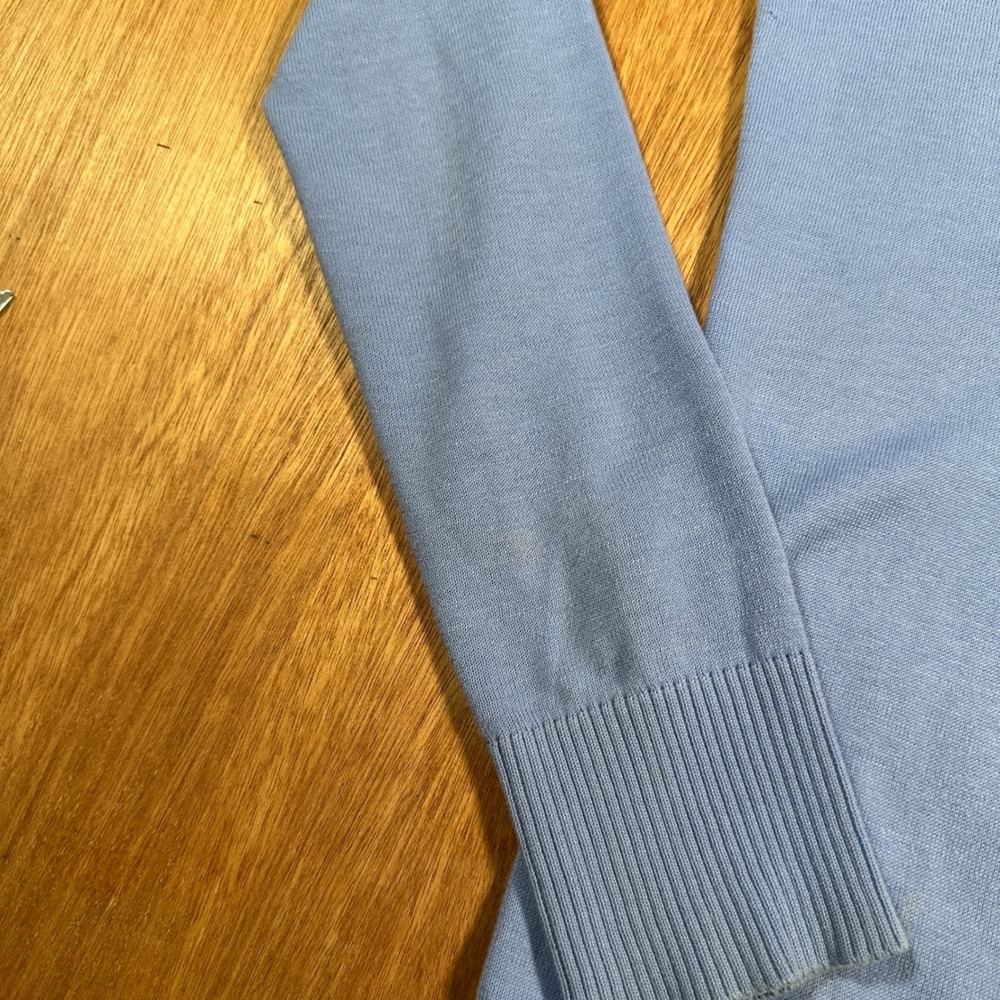 Tory Burch Cardigan Womens M Blue Cotton Gold Logo Button V Neck Sweater - Picture 8 of 16